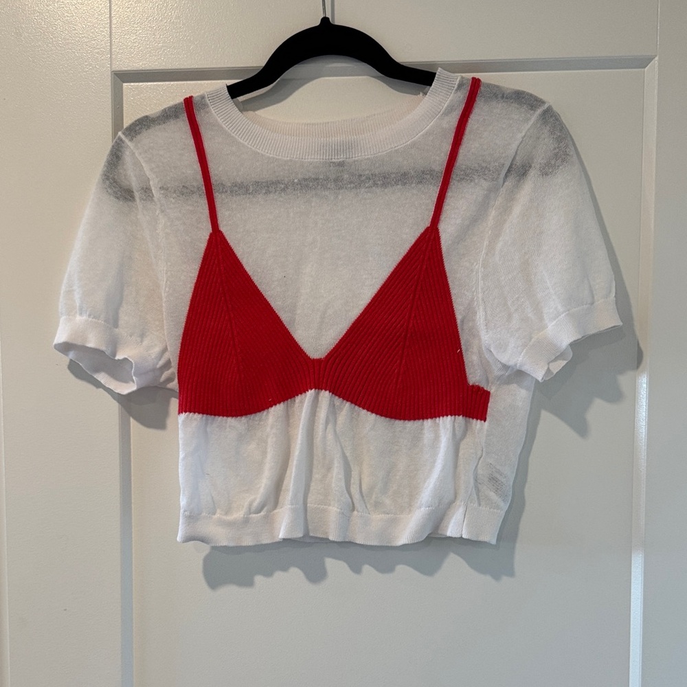 Wild Fable Red and White Crop Top